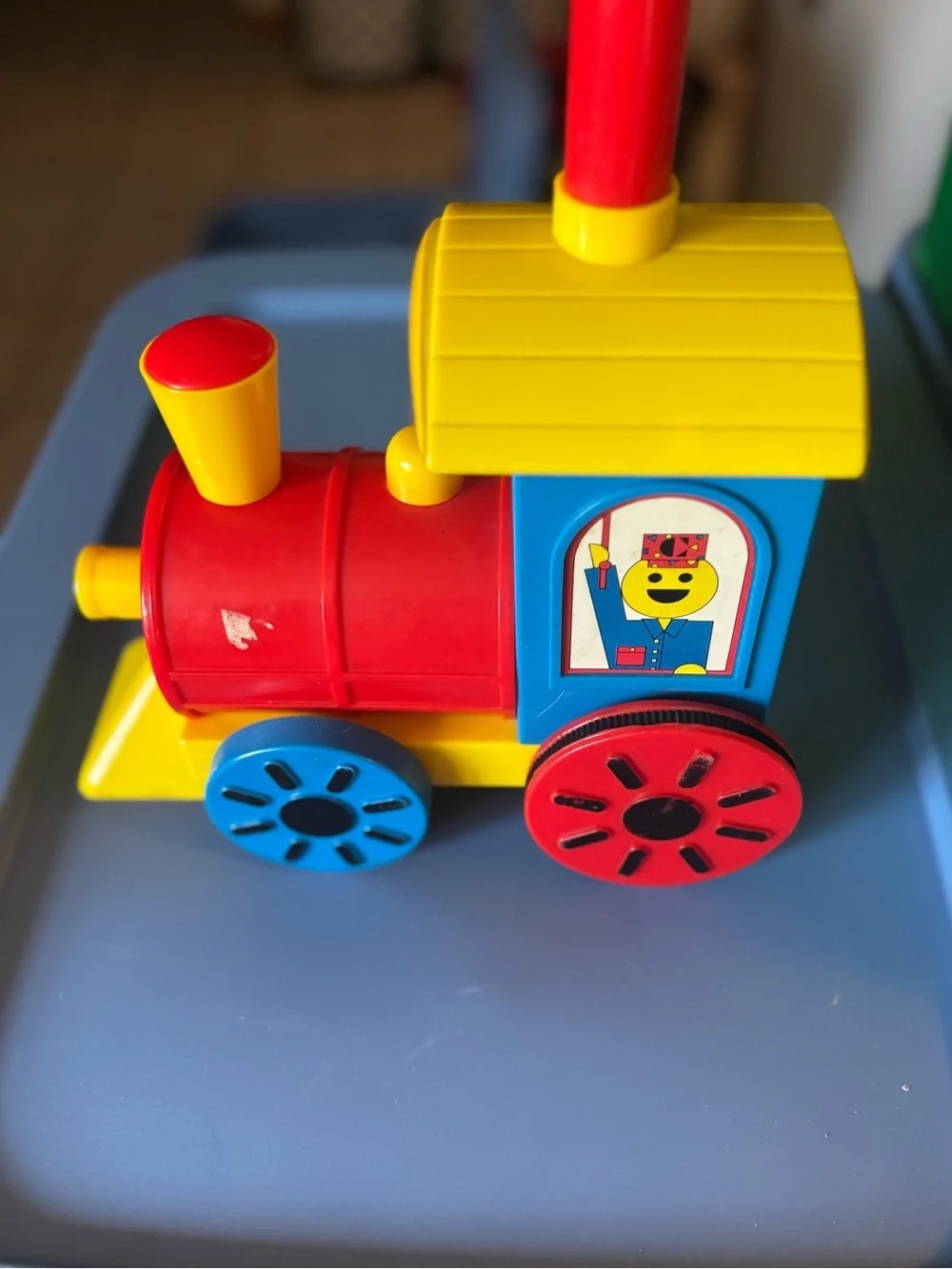 Vintage 1985 Colorforms Choo Choo Train Toy - Helm Toy Co - Mechanical Push Toy